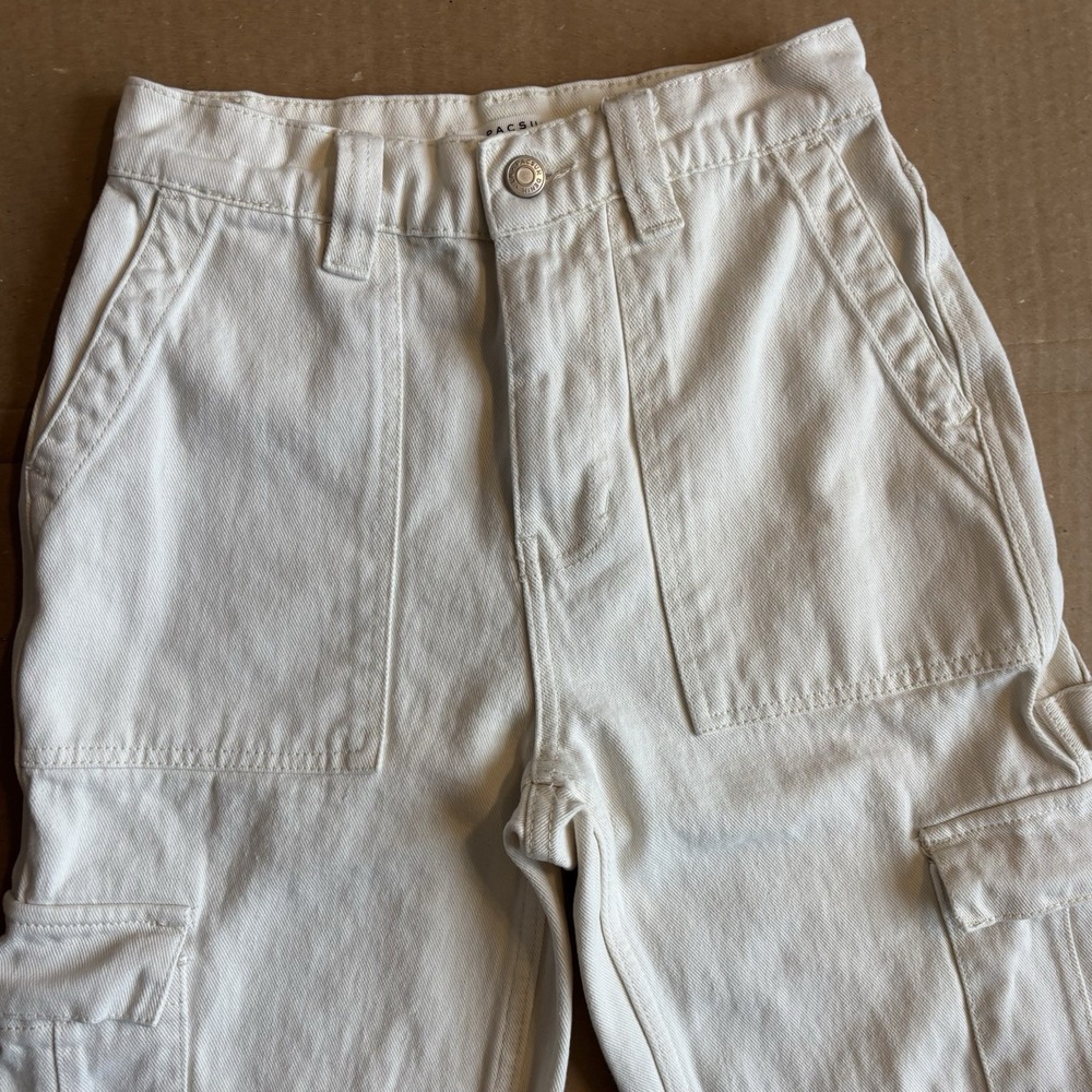 PacSun Off White Bone Cargo Utility Pants 100% Cotton High Rise Pockets Size 24 - Picture 3 of 15
